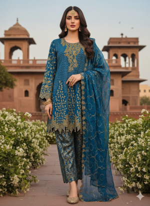 Zeenaya Zinc Embroidered 3-Piece Suit – “Noor-e-Afshan” | Luxury Festive Collection